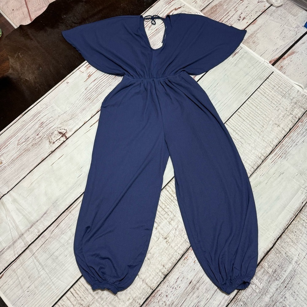 FREE PEOPLE “ Venus One Piece” women’s butterfly sleeve jumpsuit in blue XS nwt - Picture 13 of 16